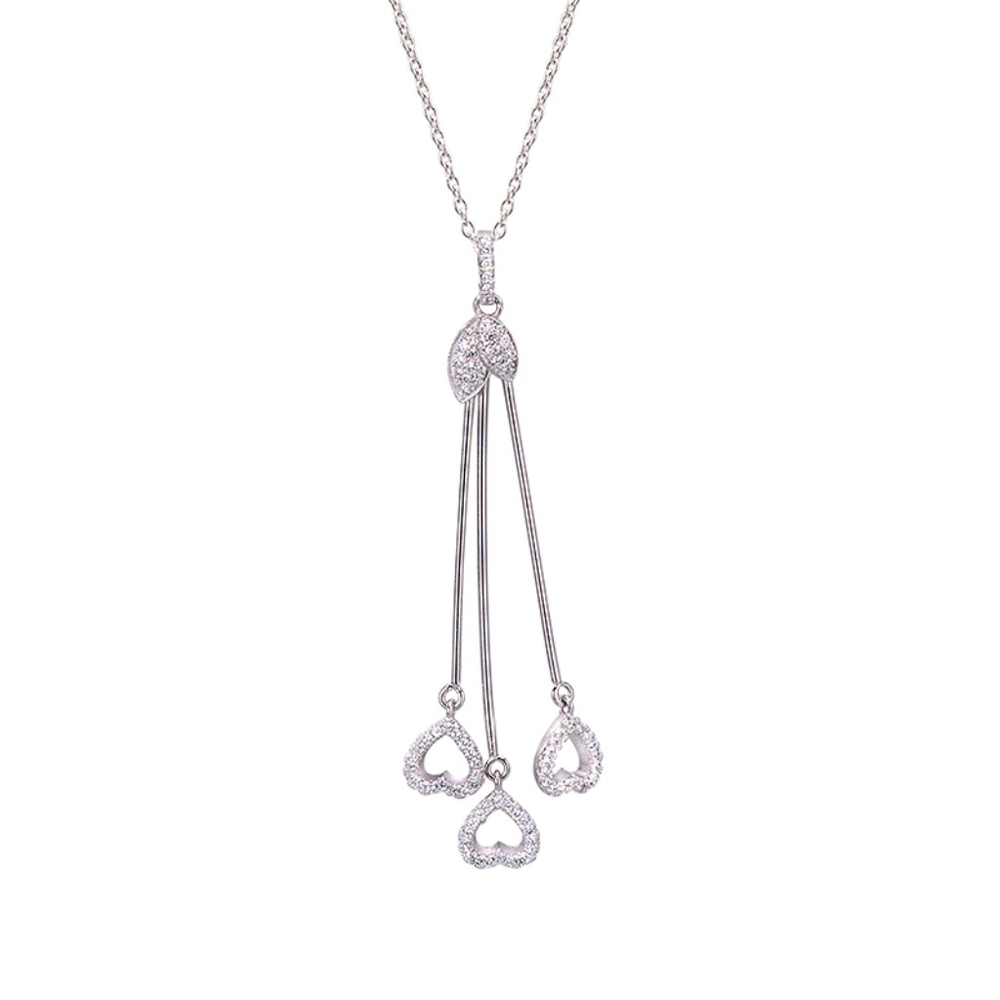 Sterling Silver CZ Multi Heart and Leaf Drop Pendant Necklace with Chain